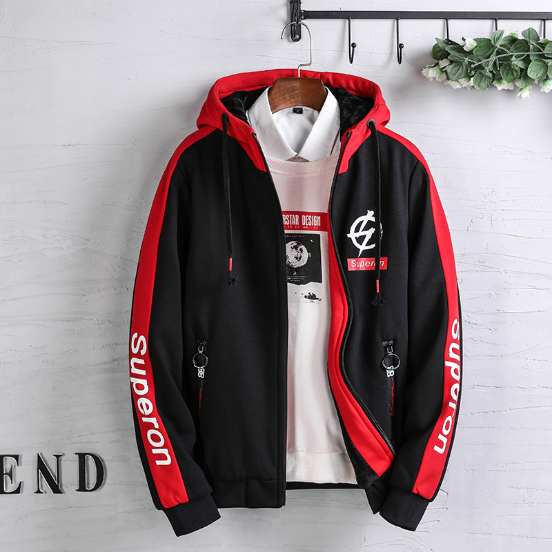 杰里文斯｜2019冬季新品男式夹克加绒外套休闲印花连帽上衣男外套|ms