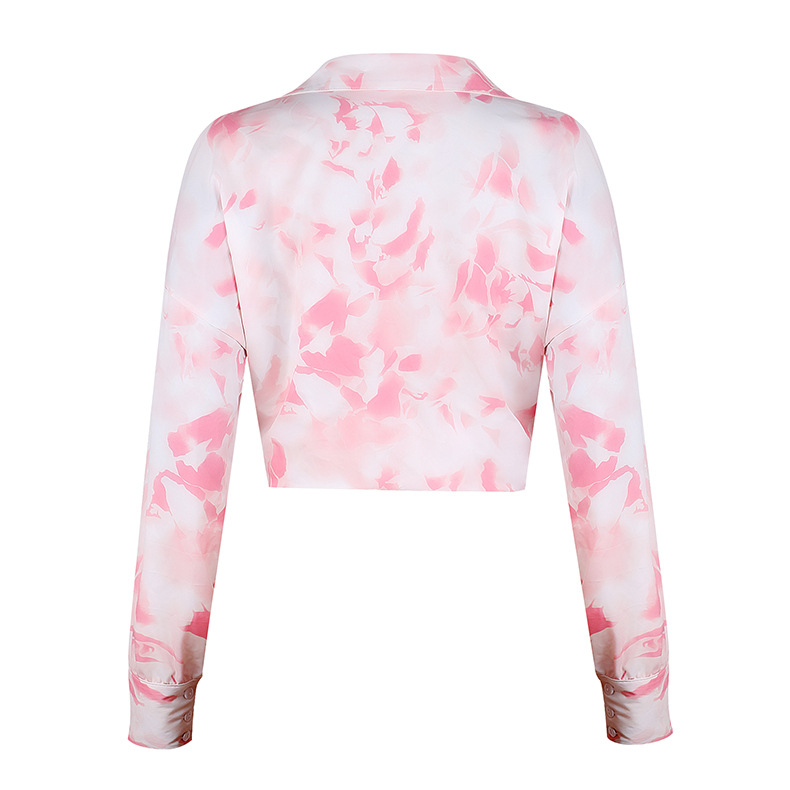 autumn new women's print long sleeve lapel shirt NSKX6073