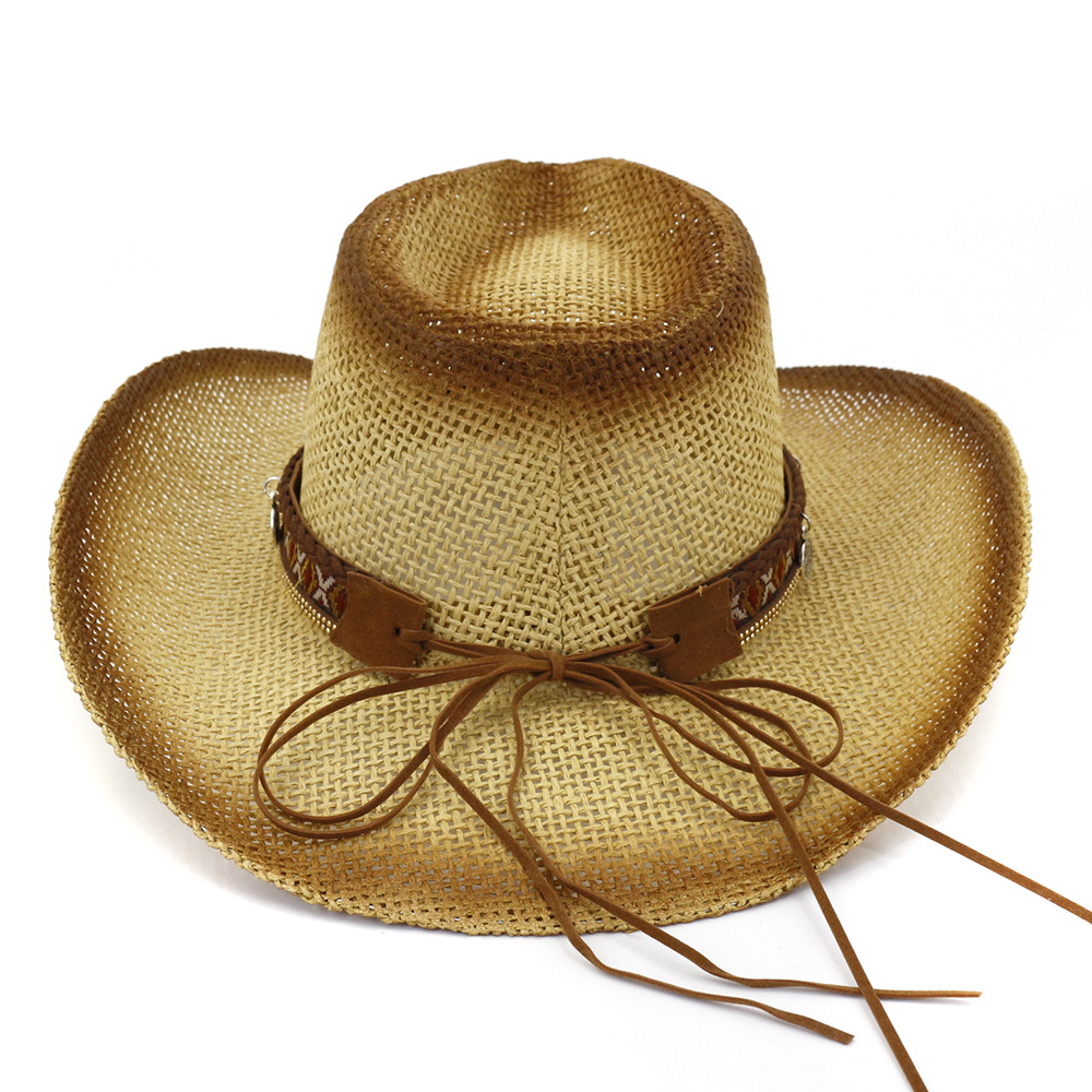 Brown Spray Paint Paper Straw Cowboy Hats Mens Womens Panama Style Jazz