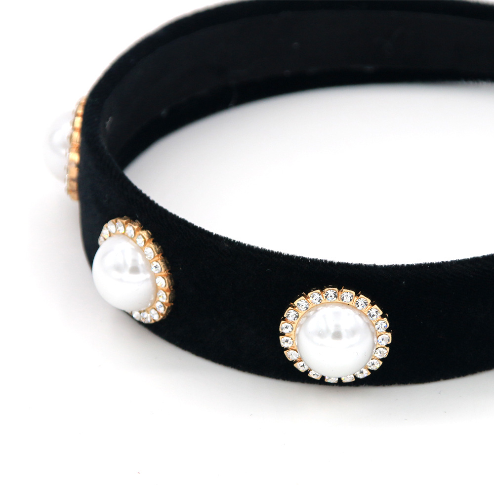 Fashion Natural Stone Glass Diamond Rhinestone Diamond Pearl Gold Velvet Headband High-end Hair Accessories Nihaojewelry display picture 5