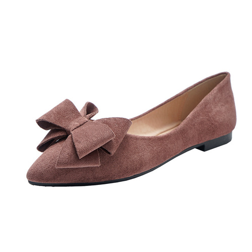  New Korean Style Pointed Toe Shoes Women's Bow Tie Large Size Women's Shoes Simple Solid Color Low Heel Suede Shoes