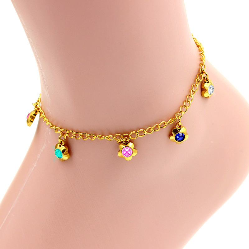 Fashion Geometric Stainless Steel Inlay Zircon Womenu0027S Anklet 1 Piece