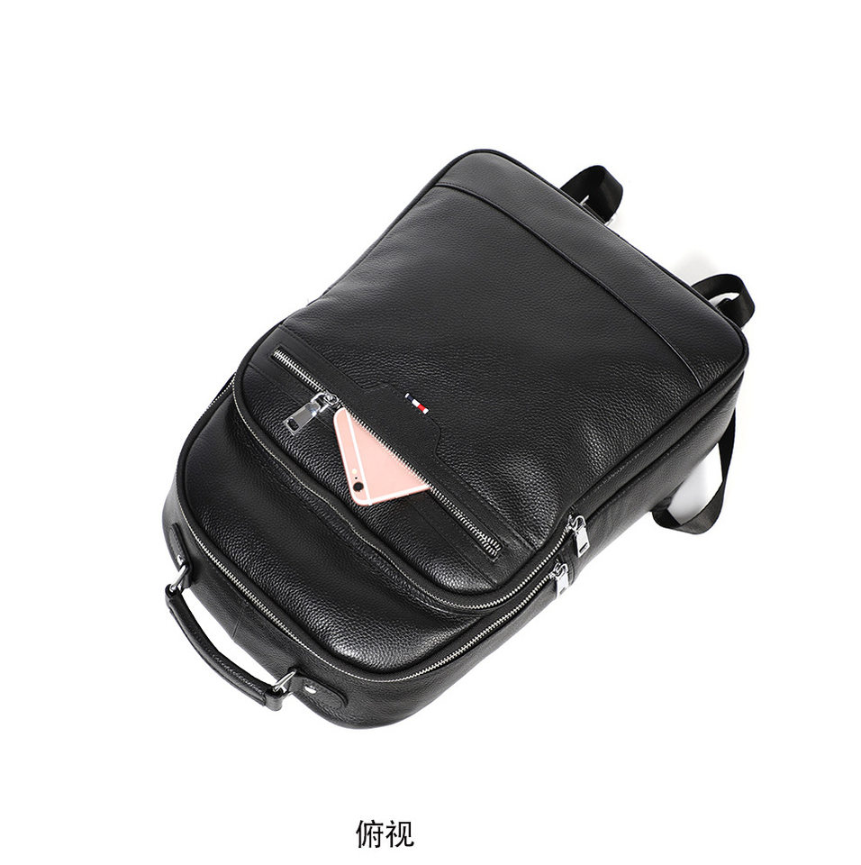 Ba lô nam da bò lớp đầu tiên, ba lô da đựng laptop 14 inch kiểu công sở — Màu đen chi tiết 11