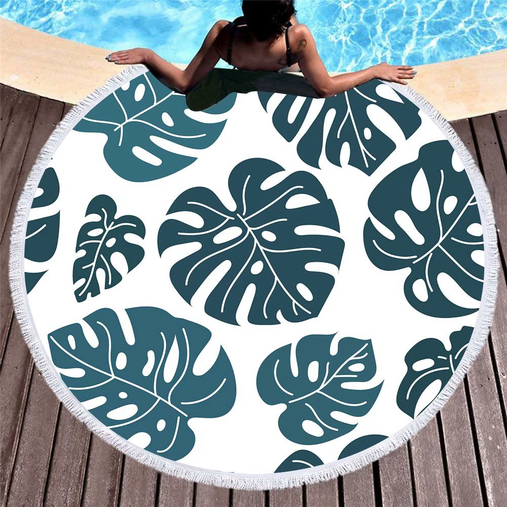 Вышитые европейские и американские 3D цифровой печати тропический завод пляжное полотенце микрофибра круглый кисточкой пляжный коврик