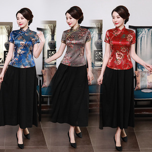 Chinese Dress Qipao for women Cheongsam top short silk satin large size women dress performance dress banquet dress