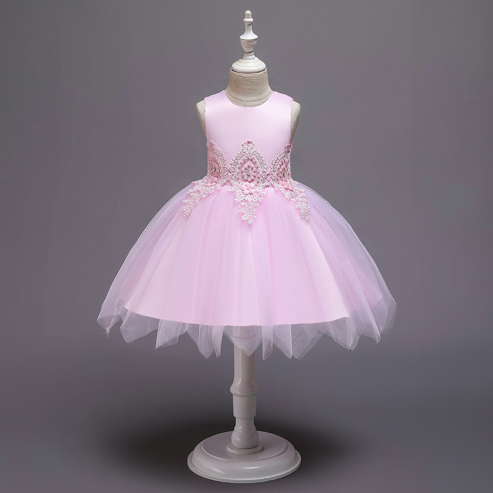 New Children's Dress Princess Dress Girls Wedding Dress Puffy Net Yarn Flower Girl Dress With Bow Veil display picture 1