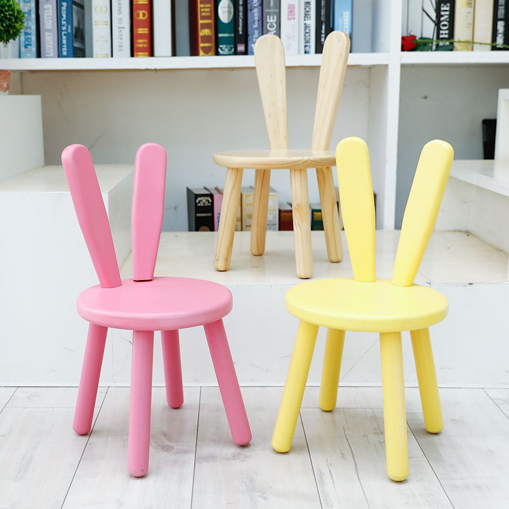 实木小板凳动物儿童学习卡通椅 宝宝椅可爱兔耳朵家用靠背椅子