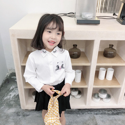 Girls spring 2019 new pattern baby Cartoon shirt children Versatile Embroidery Kitty Base coat jacket V092Q