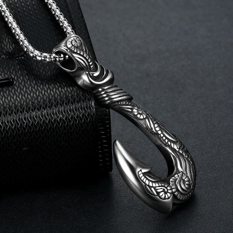 Pendant Necklace Classification 1 Piece Fashion Fishhook Titanium Steel Men's Pendant Necklace