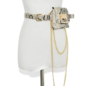 Women's Mini Wallet Belt, Snake Skin Patterned Waist Belt with Decorative Leather Belt