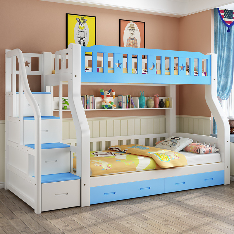 厂家直销儿童床高低床美式实木框架上下床双层床子母床成人上下铺|ms