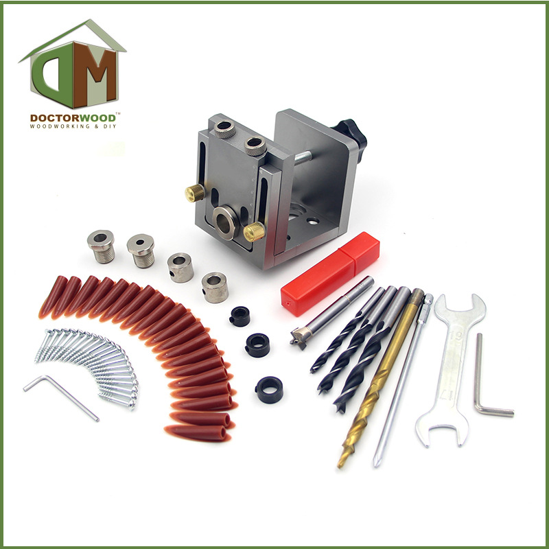 木工斜孔三合一四合一圆木榫组合打孔器 开孔器 定位器57件套
