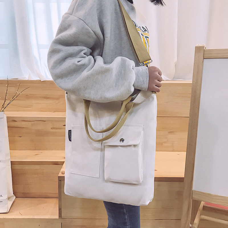 Bolsa de mensajero de las mujeres nuevo estilo coreano versátil artístico simple estudiante de gran capacidad de hombro Portátil Bolsa de lona al por mayor image 3