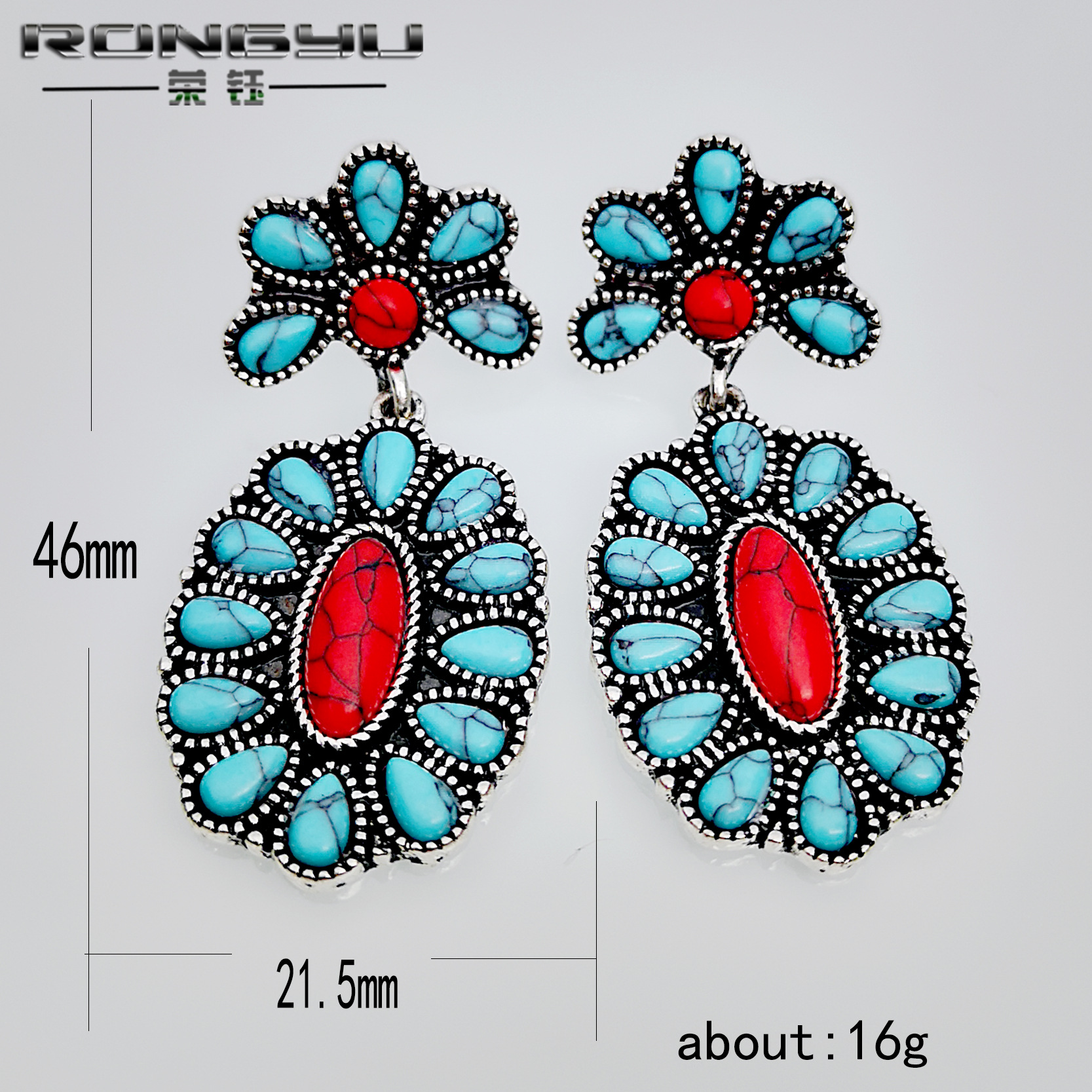 New Turquoise Earrings European And American Exaggerated Earrings display picture 1