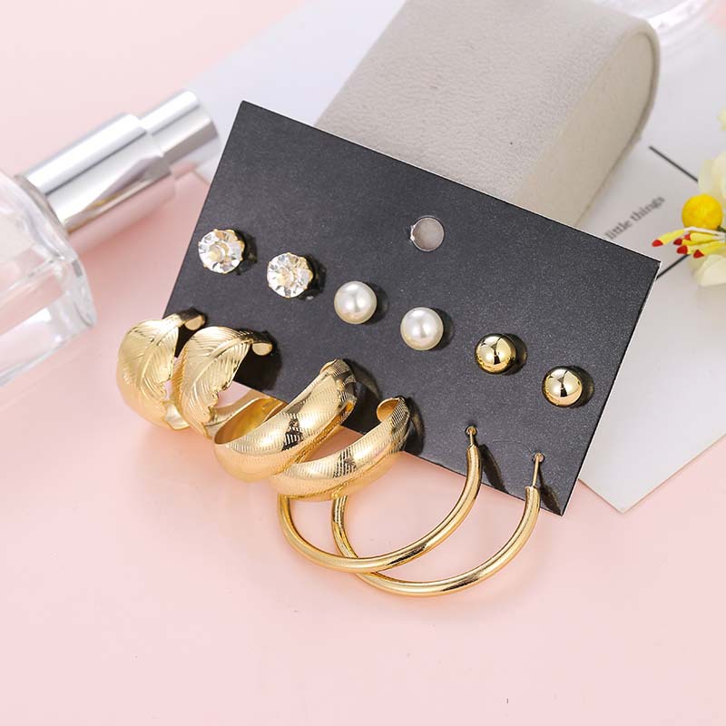 Korean Earrings 6 Pairs Of Rhinestones Set Earrings display picture 4