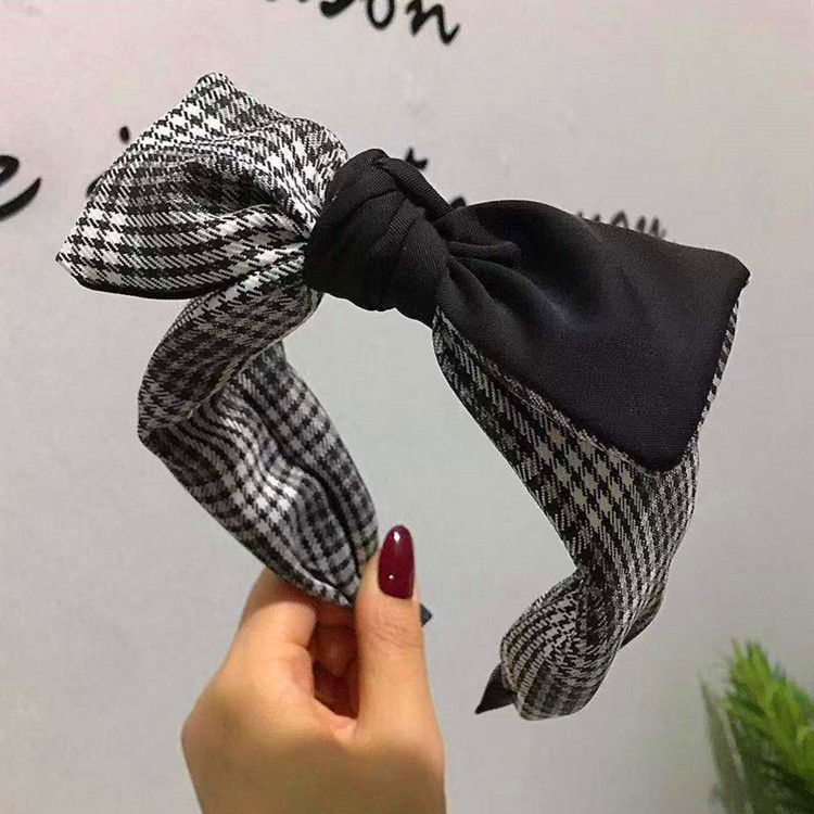 Fashion Bow Ears Wide Edge Headband Hit Color Check Simple Female Korean Headband display picture 4