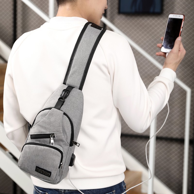 Bolsa de pecho transfronteriza 2022 nueva bolsa de pecho para hombres USB bolsa de hombro inteligente lona coreana bolsa de pecho para hombres de lona casual