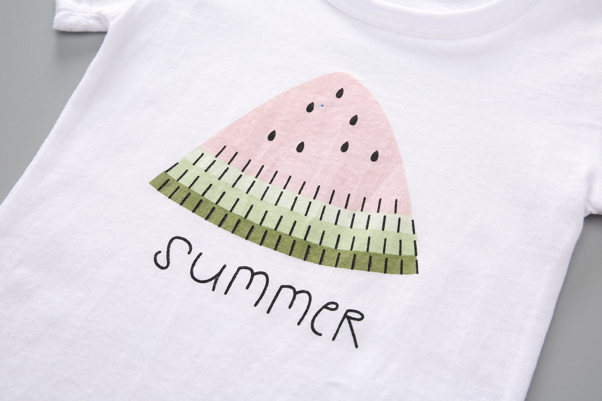 Round Neck Neckline Regular Fit Fit Type Fruit Pattern Cute Fruit Cotton Girls Clothing Sets