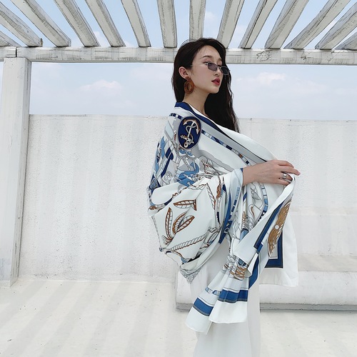 Sun protection beach towel, seaside silk scarf, versatile summer thin oversized shawl, dual-purpose gauze scarf, women's summer light scarf