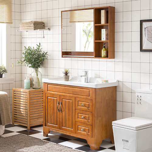 Wholesale solid wood bathroom cabinet combination washbasin simple modern washbasin oak bathroom cabinet