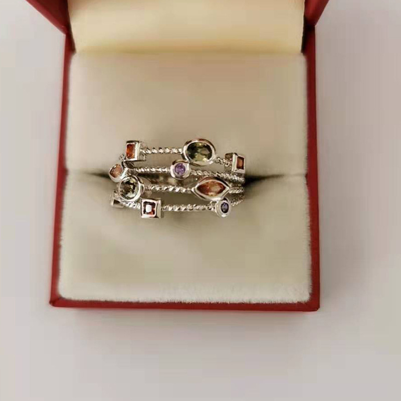 11, 5 Ring Size 1 Piece Geometric Colorful Rings Metal Zircon Women'S Retro Rings