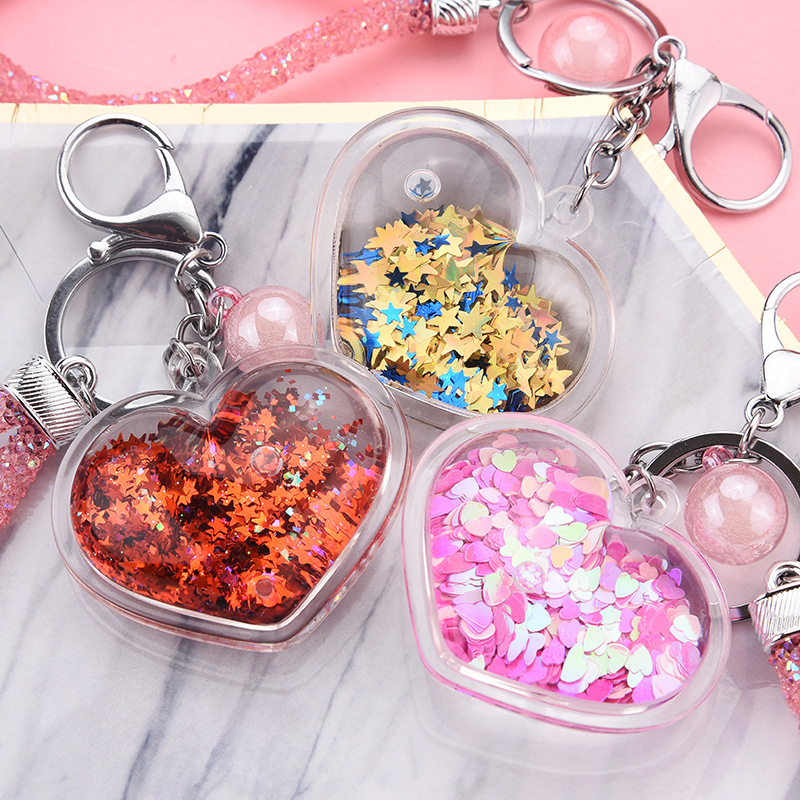 Acrylic Heart Flowable Sequins Quicksand Keychain Wholesale Nihaojewelry display picture 2