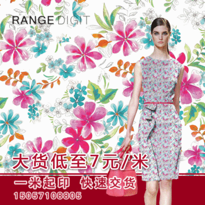现货供应时尚流行数码印花布料 春亚纺时装面料泳衣面料批发|ru