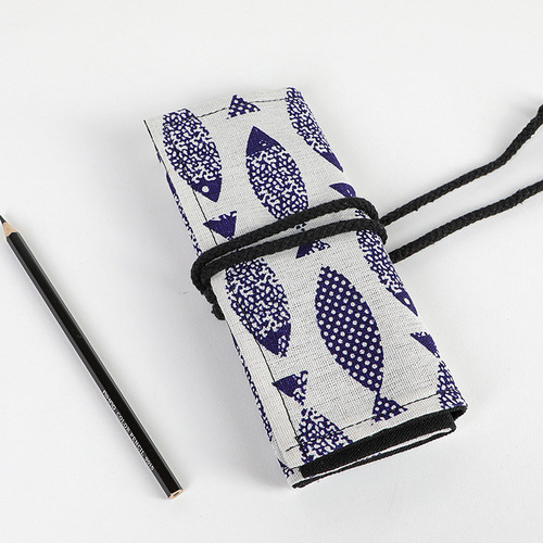 Creative Handmade Canvas Pen Sleeve for Sardine Fish 24/36/48/72 Hole Sketching Colored Pencil Lead Holder and Storage Case