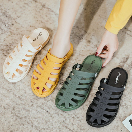 Jelly Baotou Roman Sandals Women's Shoes Summer New Vietnamese Rubber Soft Sole Outer-wear Beach Shoes Two-Wear Sandals