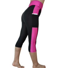 跨境外贸Wish速卖通七分裤侧边口袋高腰弹力运动打底裤女义乌批发