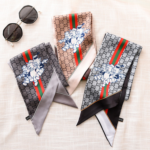 Spring and Autumn Ribbon New European and American Long Narrow Sharp Corner Sunscreen Silk Scarf Simulated Silk Warm Scarf Wholesale