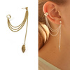 Earrings, metal chain with tassels, ear clips, European style, punk style