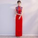 New Blue and White Porcelain Long Slim-fit Red and White Modified Cheongsam Dress Banquet Evening Dress Stage Catwalk Performance Dress