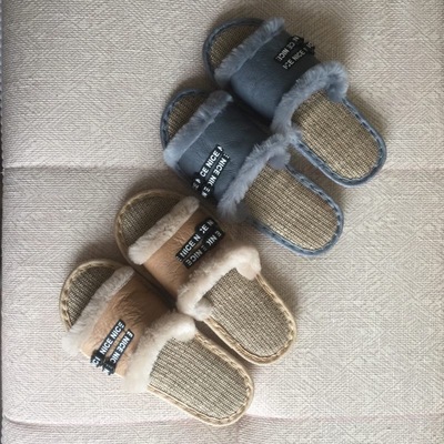 亚麻拖鞋春夏秋冬季室内室外情侣防滑皮毛一体牛筋底