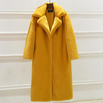 刘涛同款泰迪熊大衣女2019焦糖色仿皮草女装外套 獭兔毛羊绒长款