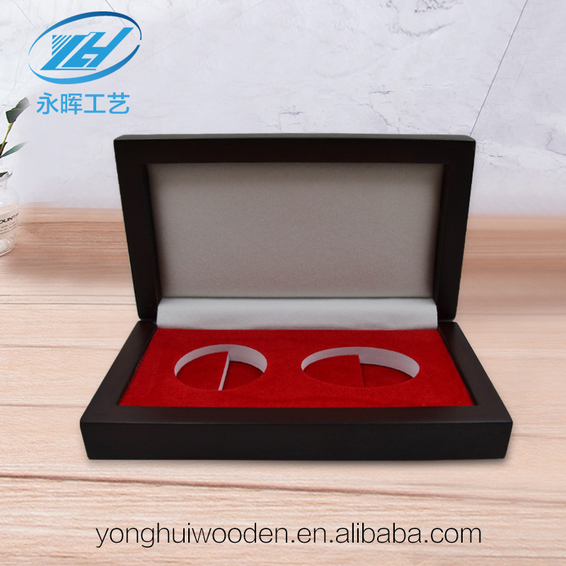 商用礼品喷漆木制工艺品钱币徽章纪念品包装橡胶实木翻盖式木盒金