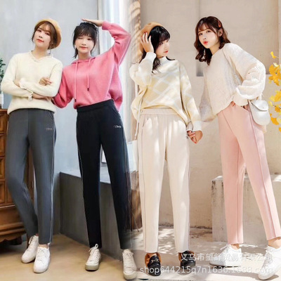 樱花裤新款日系加绒宽松显瘦休闲萝卜裤玻尿酸补水学生直筒哈伦裤|ru