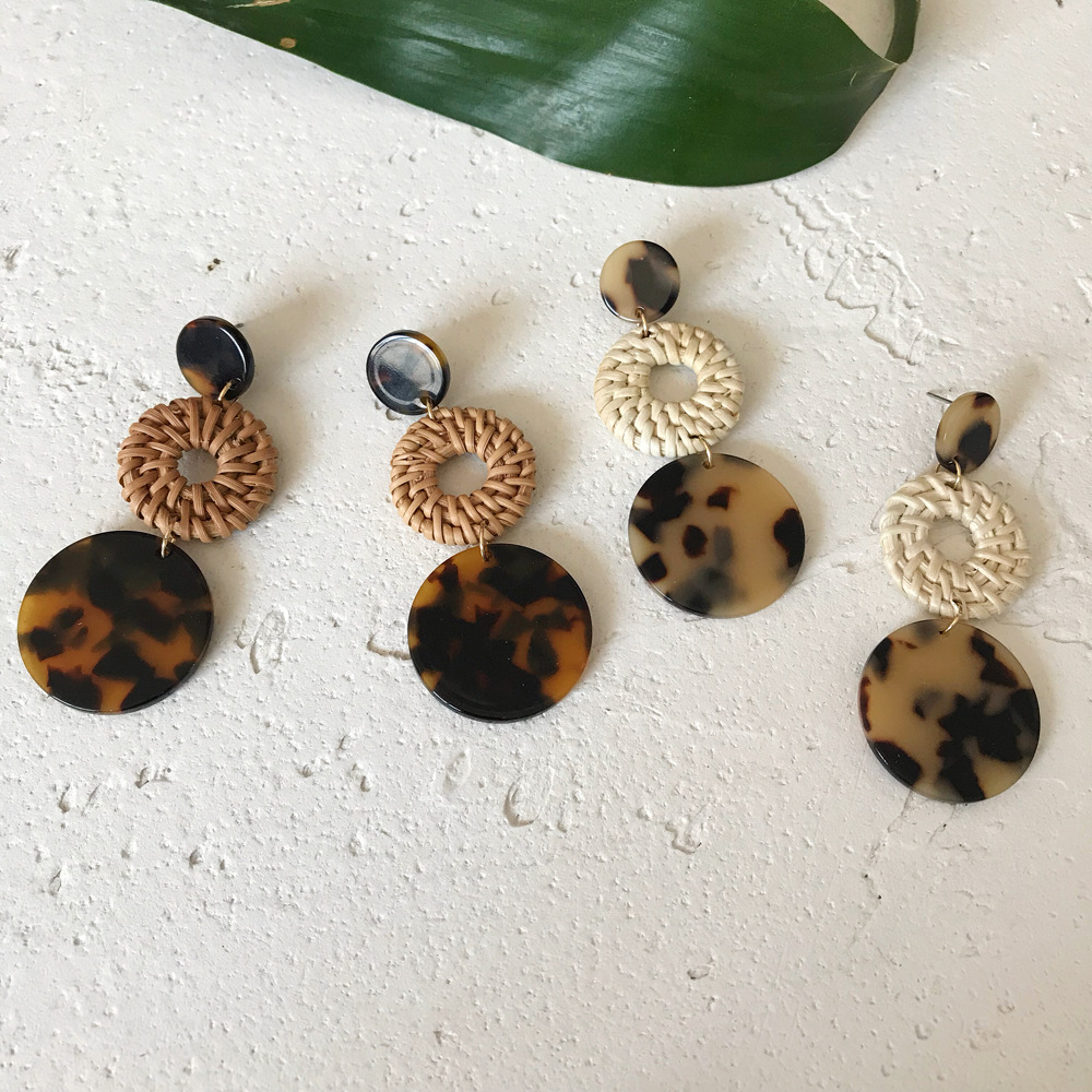 18g Weight Alloy Ear Needle Material Drop Earrings Classification 1 Pair Quantity Daily Occasion Acrylic, Rattan Material Leopard Pattern Women'S Gender Retro Style Handmade Craft 1 Pair Retro Leopard Handmade Arylic Rattan Drop Earrings 11