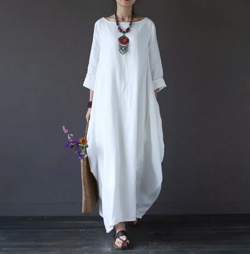Women plus size dresses Loose size cotton linen dress