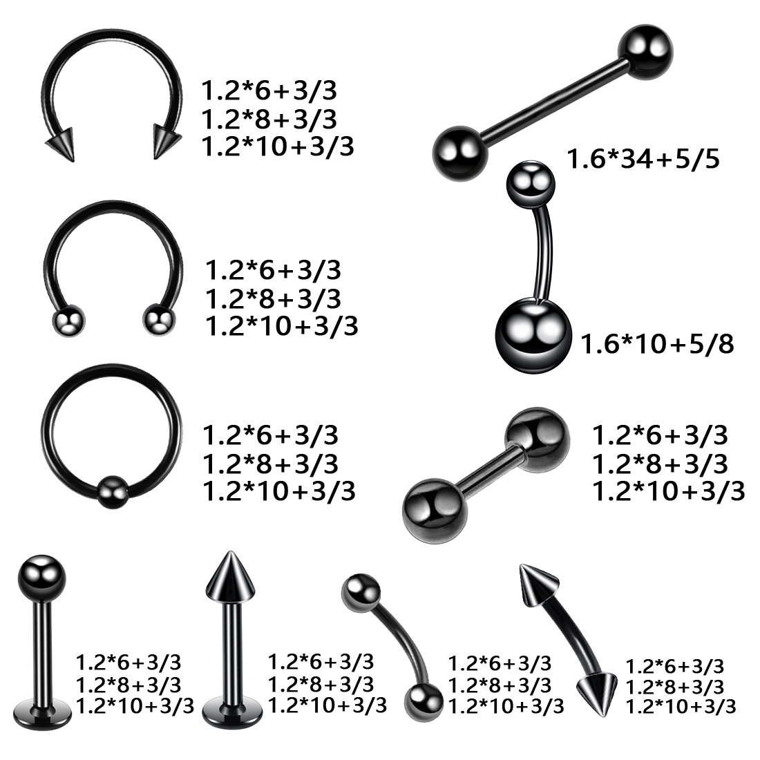 Beliebtes 20-teiliges Set aus Edelstahl-Lippen- und Nasensteckern, Ohrringen und Ringen – Piercingschmuck im grenzüberschreitenden Großhandel_voghion.com