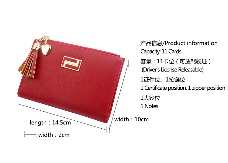 Mode neue Brieftasche mittellange koreanische Version von einfarbiger Quaste Reiverschluss Brieftaschepicture20