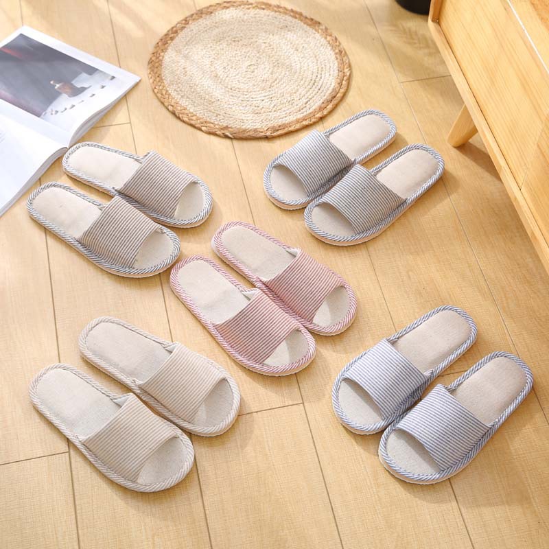 Factory goods pass couple cotton slippers female summer style linen home indoor wood flooring soft sole non-slip shoes spring and autumn