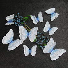 12只流光溢彩雙層蝴蝶3D立體閃光蝴蝶兒童房牆面裝飾仿真蝴蝶牆貼