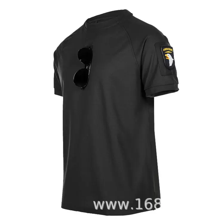 出口现货黑色跑步圆领运动短袖吸湿排汗男夏季t恤