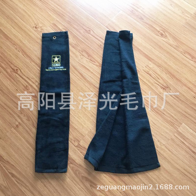 外贸纯棉高尔夫毛巾定制吸水擦汗巾割绒黑色刺绣户外健身运动毛巾