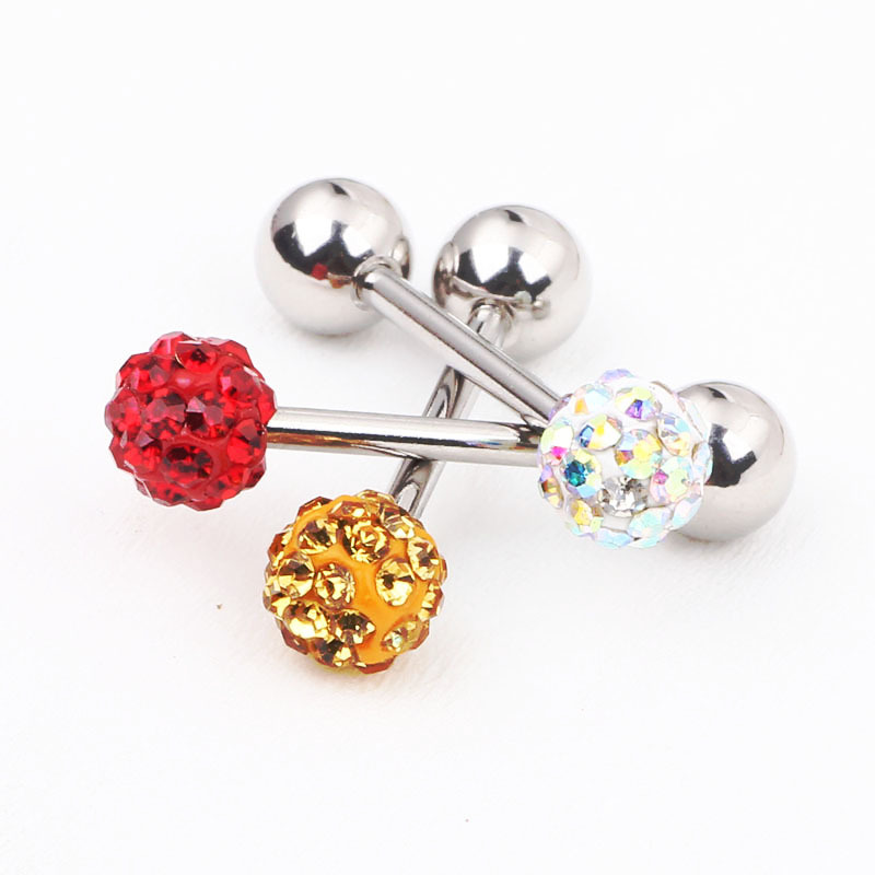 Special Promotion Titanium Steel Shambhala Austrian Earring Tongue Ring Female Breast Ring Full Diamond Ball detail image 8