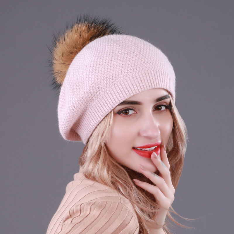 Women's Basic Solid Color Pom Poms Flat Eaves Beret Hat display picture 1