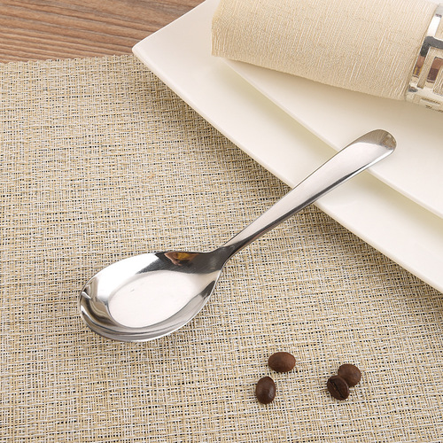 Long-handled thickened flat-bottomed stainless steel spoon student rice spoon children's small oval small spoon