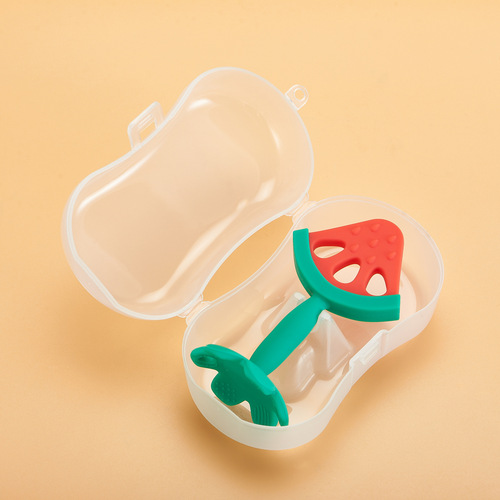 Newborn Baby Fruit Teether, Baby Grinding Ruler, Fruit Silicone Teether, Hole Teether with Storage Box