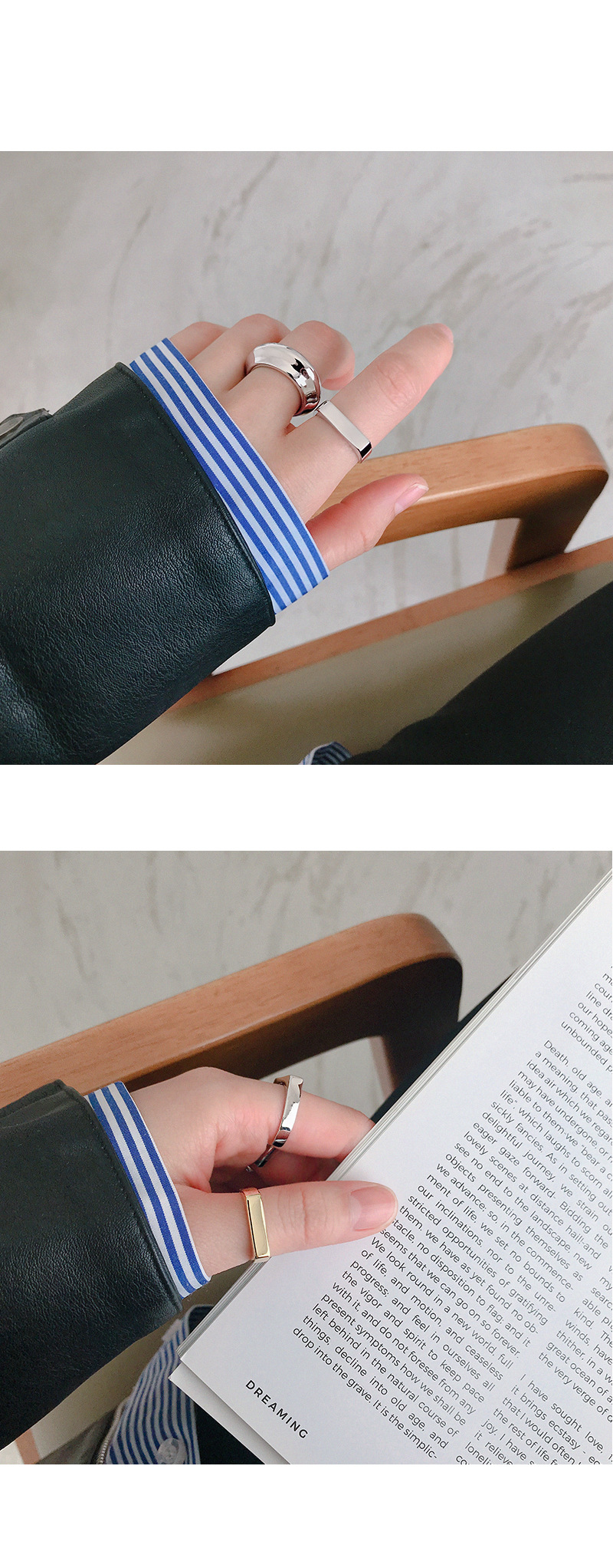 Korean S925 Sterling Silver Ring INS Minimalist Geometric Rectangle Glossy Open Female Ring Silver R